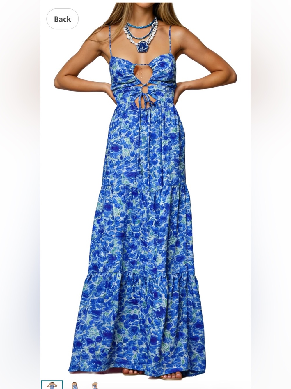 NWT Amazon Blue Floral Cutout Tiered Maxi Dress